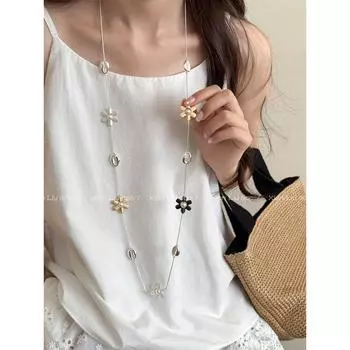 Summer Seaside Vacation Style Long Flower Necklace for Women 2025 New Arrival Best Selling Twin Clavicle Chain Sweater Chain Accessories Niche style Long flower necklace