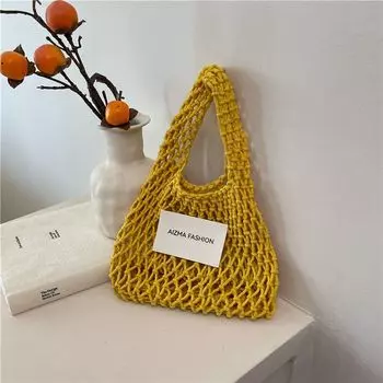 Summer Seaside Vacation Style Woven Straw Woven Bag Female 2025 New Arrival Work Clothing Knitted Bag Satchel Mobile Phone Bag Yellow