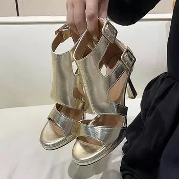 Summer Sexy Versatile Ladies High Heels 2024 New 9cm Heel High Back Zipper Women s Sandals Fashion Party Designer Shoes Female 35 чёрный