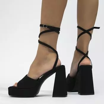 Летние сексуальные женские туфли для вечеринок и ночных клубов, сандалии на платформе для банкета, женские туфли с открытым носком, пряжкой на щиколотке, на толстом высоком каблуке 41 чёрный