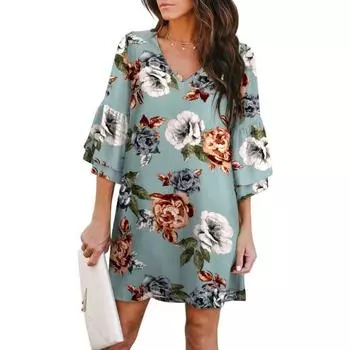 Летнее сексуальное женское платье с V-образным вырезом и расклешенными рукавами, прямые повседневные платья-трубы S белый