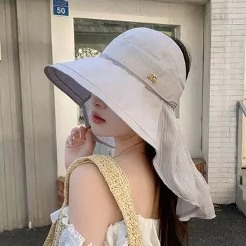 Summer Shawl Big Brim Neck Protection Sun Hat Fashion All-Match Sun Protection Visor Cap Outdoor Sports Cycling Bucket Hat 8822-Gray [shawl neck pad]]
