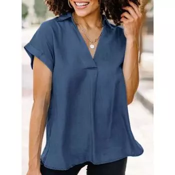 Summer Shirt Women s Casual Loose Fashionable Women s V-neck Short Sleeved Top Blouses & Shirts S хаки