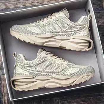Summer Shoes for Men Original Sneakers Fashion Mesh Lace-up Male Running Shoes Outdoor Sports Casual Shoes Zapatillas De Hombre 39 бежевый