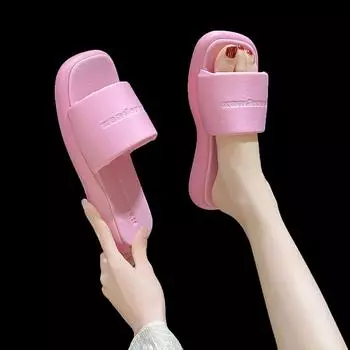Летняя обувь для женщин 2024 года, женская обувь больших размеров, модные нескользящие женские тапочки на платформе, повседневные женские тапочки с открытым носком 35 абрикосовый