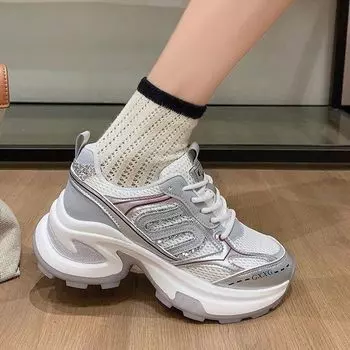 Summer shoes women s new casual sports shoes thick sole heightening dad mesh versatile breathable couple 35