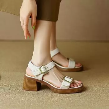 Летняя обувь, женские туфли на квадратном каблуке, современные сандалии-гладиаторы, римские сандалии на высоком каблуке из натуральной кожи, коричневые 39