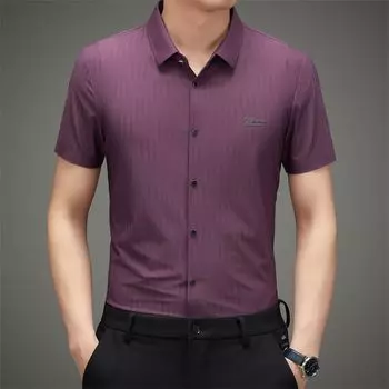 Summer Short-sleeved New Men s Seamless Shirt Youth Solid Color Thin Fashion Casual Shirt Men s Wear M