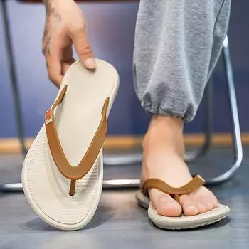 Summer simple flip-flops men s pinch beach shoes comfortable soft sole casual personality fashion slippers men 39-40 бежевый