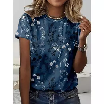 Summer Simple Round Neck Regular Fit Flower Women s T-shirt Casual Short Sleeve Top Harajuku T-shirt Fashion XS
