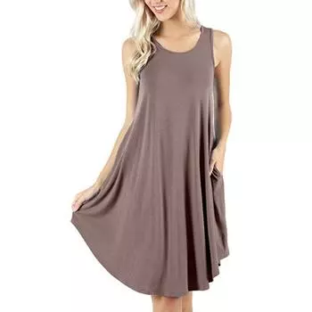 Summer Sleeveless Pocket Casual Vest T-shirt Large Swing Casual Dresses S красный