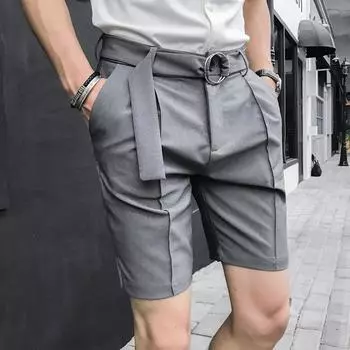 Summer Slim Fit Suit Shorts Men Business Casual Office Shorts Solid Color England Style Thin Knee Length Pants L