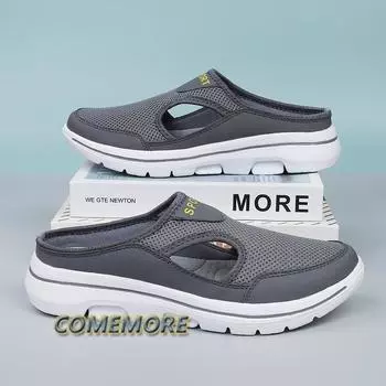 Summer Slip on Mesh Half Shoes for Men Women s Slippers Lightweight Comfortable Breathable Sports Sandals Casual Big Size 47 48 35 темно серый