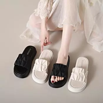 Летние тапочки с круглым носком, плоской подошвой, однотонные, модные, на толстой подошве, удобные тапочки, женская обувь, повседневные шлепанцы 35 жёлтый