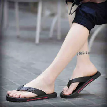 Summer slippers men s Korean version trend one-word drag bathroom bath non-slip thick bottom home indoor and outdoor cool slippers 39