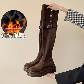 Summer small man inner height increase two wear tall boots long boots women thick soled over knee thin suede long boots 40