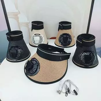 Summer Small Standard Lafite Straw Sun Hat Adjustable with Fan Sunscreen Hat Shade Beach Hat Headband Women s бежевый