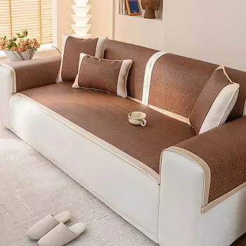 Летний коврик для дивана, подушка для дивана, нескользящая охлаждающая ротанговая летняя прохладная дышащая гостиная, прямой ряд, чехол для дивана, ткань, полотенце для спинки 60*60cm