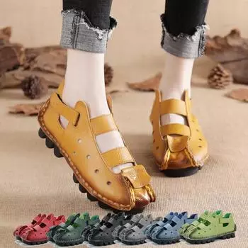 Летняя женская обувь из натуральной кожи на плоской подошве с мягкой подошвой, индивидуальные женские сандалии для отдыха, сандалии ручной работы в стиле ретро 42