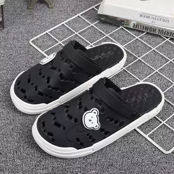 Summer Soft Plastic Closed Toe Girls Sandals Cut Out Hole Shoes Waterproof Beach Shoes Garden Sandals Two-Way Comfortable Black 37