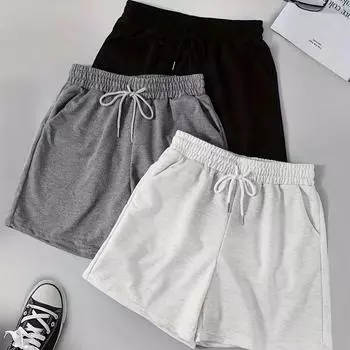 Summer Solid Color Casual Drawstring Fitness Shorts - Elastic Waist Sportswear S серый