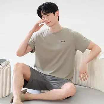 summer solid cotton Leisure Men s Pajamas Set Elastic Waist Boys Sleepwear short Sleeve Nightwear Soft Pijamas Home Wear Clothes L