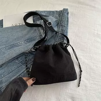 Summer Sports Fitness Korean Style Simple and Casual Crossbody Bag Black without pendant