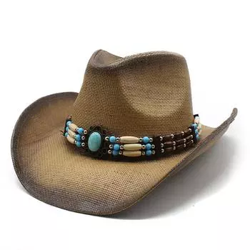 Летняя соломенная ковбойская шляпа, вышитая дышащая солнцезащитная шляпа для пары, пляжная шляпа, соломенная шляпа, классная шляпа, женская шляпа M56-58cm