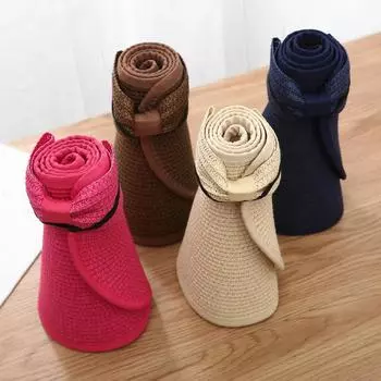 Summer straw hat foldable empty top sun protection sun hat portable outdoor sun hat big edge beach hat foldable hat Adjustable хаки