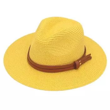 Summer Straw Sun Hat Panama Hats Grass Knitted Gift Hat Breathable Leisure Jazz Hat European American Style Straw Hat Beach Caps жёлтый