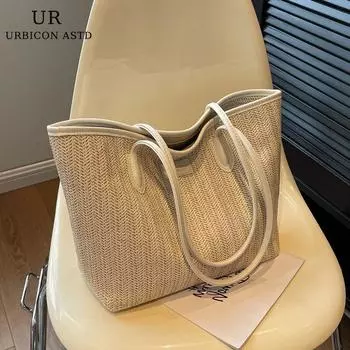 Summer Straw Woven Bag Women s 2025 New Arrival Affordable Luxury Style Seaside Woven Bag Fancy Large Capacity Shoulder Tote Bag Beige White