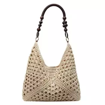 Summer Straw Woven Bag Women s 2025 New Arrival Seaside Vacation Beach Cut Out Tote Bag Woven Vegetable Basket Shoulder Bag Beige White