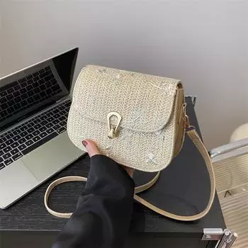 Summer straw woven bag women s 2025 new small fresh lace flower woven saddle bag versatile shoulder messenger bag хаки