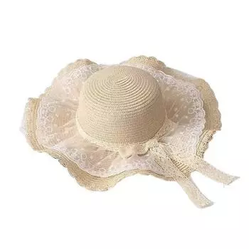 Summer Straw Woven Hat With Wide Brim And Lace Bow Decoration For Wear Daily