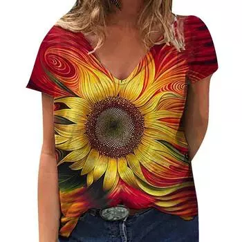Summer Streetwear T-shirt Women s V-neck Short Sleeved Tee Plus Size Women s Clothing S