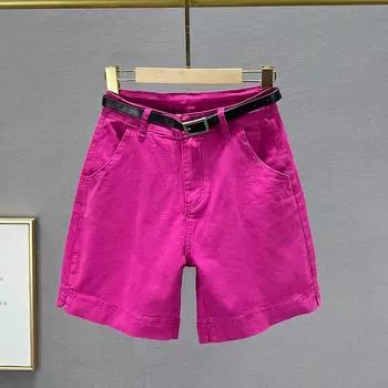Summer Stretch High Waist European Goods Candy-Colored Cropped Pants Rose Red L