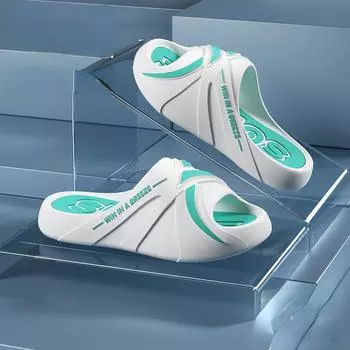 Summer Striped Fashion Women Men Home Slippers Light EVA Thick Soft Sole Indoor Outdoor Slides Bathroom Anti-Slip Couple Slipper 40-41 синий