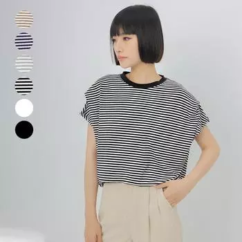 Summer Striped T-shirt for Women Cotton Loose Bat Sleeve Knitted Tops S