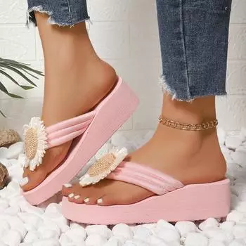 Summer Style Flip Flops Women s Super High-heeled Slope with Non-slip Beach Flip Flops Casual Slippers Women Luxury Sandals 36