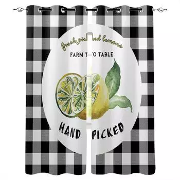 Summer Style Lemon Farm Fruit Black And White Plaid Blackout Curtains Bedroom Blinds Drapes Window Curtains For Living Room W135 x H60cm