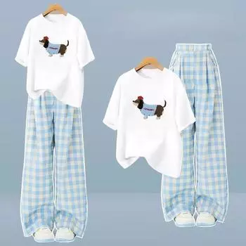 Summer Suit Short-sleeved T-shirt Women Sweet Loose Casual Wide-leg Pants Two-piece Suit XXL