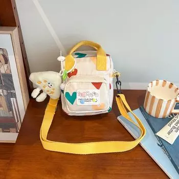 Summer Summer Cartoon Cute Canvas Small Bag Female 2025 New Arrival Niche Style Fancy Zipper Crossbody Phone Bag Beige