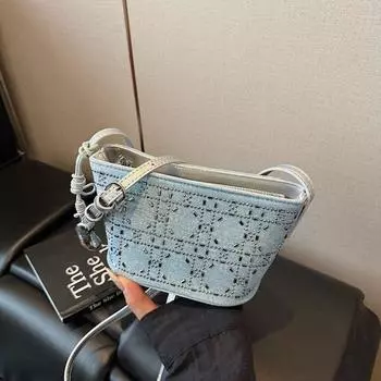 Summer Summer Classy Light Phone Crossbody Small Bag for Women 2025 New Blue Color Work Bucket Bag Light blue (with pendant)