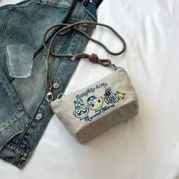 Summer Summer Cute Embroider Oxford Cloth Work Clothing Small Bag Female 2025 New Arrival Casual Crossbody Zipper Phone Bag