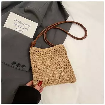 Summer Summer Fancy Seaside Vacation Weaving Bag Female 2025 New Arrival Exquisite Crossbody Straw Bag Mobile Phone Bag No pendant khaki