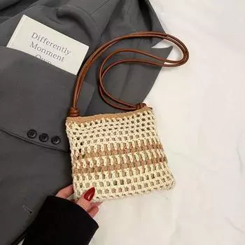 Summer Summer Seaside Holiday Style Woven Straw Bag Women 2025 New Fashion Niche Messenger Bag Mobile Phone Bag Khakis with rice