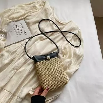 Summer Summer Small Lightweight Texture Woven Mini Bag Women s 2025 New Straw Bag Phone Crossbody Small Bag Black