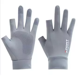 Summer Sun Protection Gloves Exposed Two Finger Fishing Gloves Ice Silk Fitness Cycling High Elastic Nylon Ice Silk Ultraviolet Protection average size