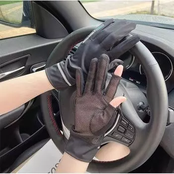 Summer Sun Protection Gloves for Women Driving and Biking Thin Anti-Slip Cool Short Gloves Fitness Breathable and UV-Resistant Black-COOL One size