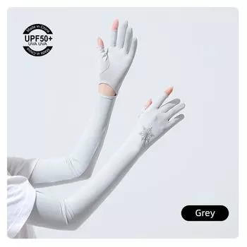 Summer Sun Protection Gloves Women s Thin UV Protection Ice Sleeve Dew Two Finger Ice Silk Long Cycling Open Electric Car Non Slip Long Ice Silk Dew two fingers-Gray All yards